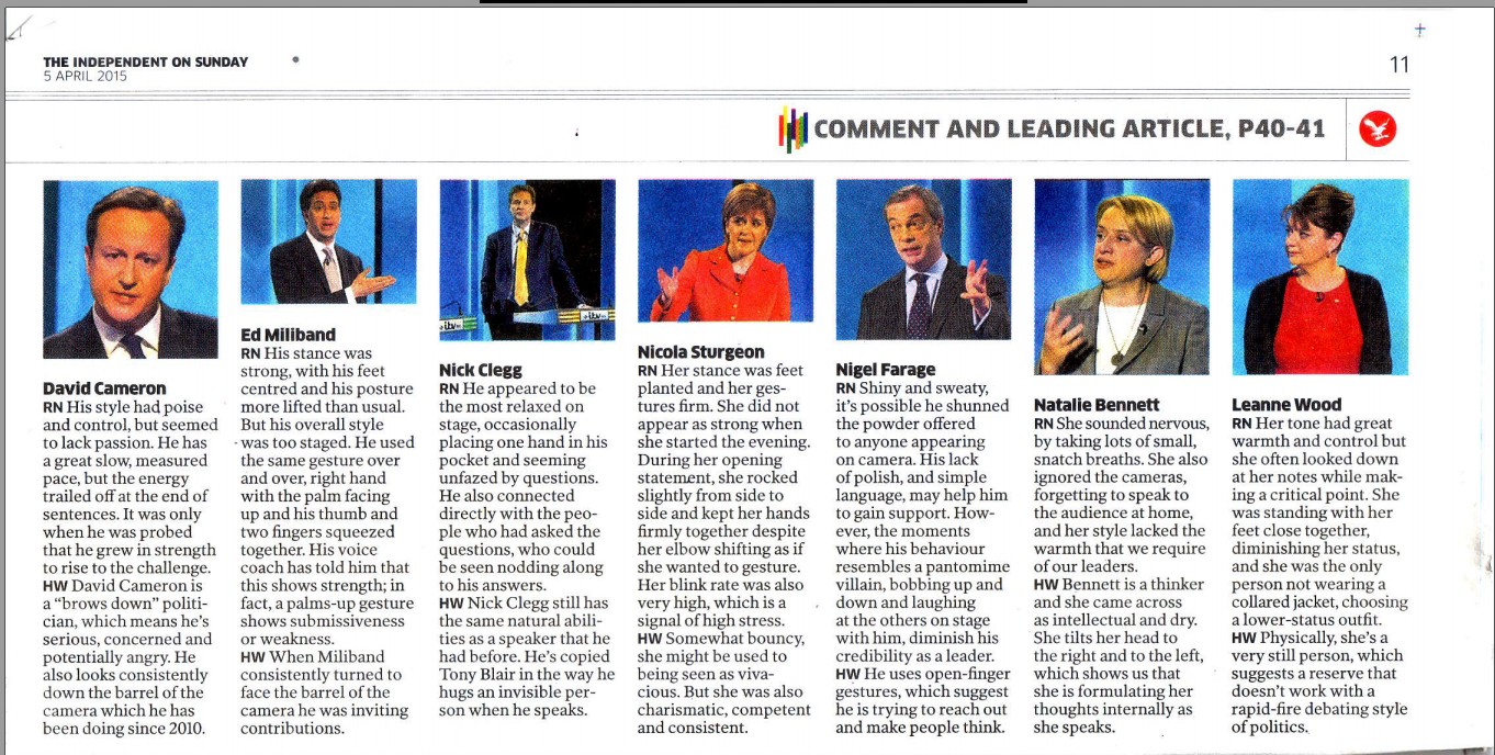 UK leaders debate Independent on Sunday 5apr2015